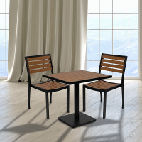 Flash Furniture XU-DG-10456033-GG Outdoor Patio Bistro Dining Table Set with 2 Chairs and Faux Teak Poly Slats